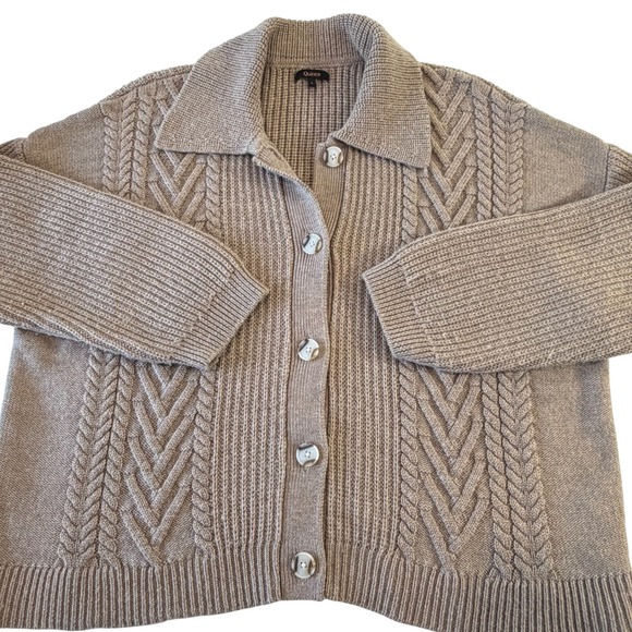 Quince Australian Merino Wool Collared Cable Cardigan Malted Toffee Large - Picture 4 of 10